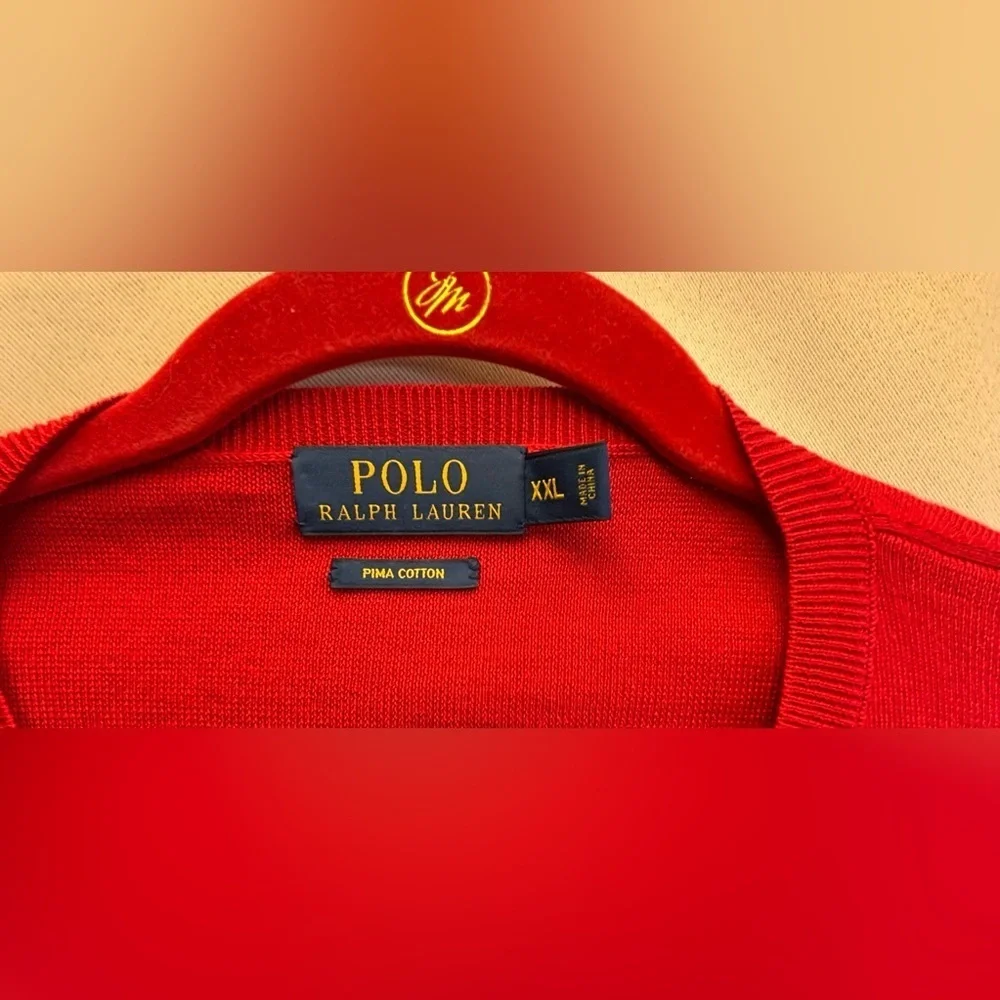 Polo Ralph Lauren Red V Neck Pima Cotton Pullover Sweater Size XXLarge NWOT